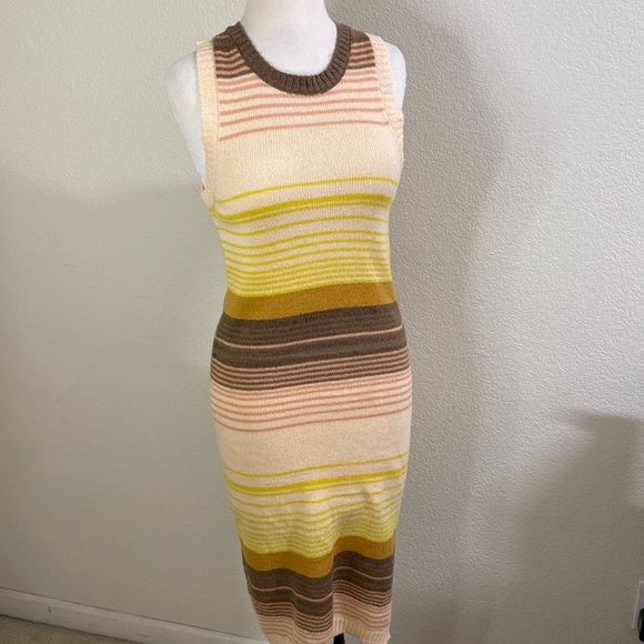 Native Youth sleeveless sweater dress in pink, brown stripes Medium - Picture 1 of 4